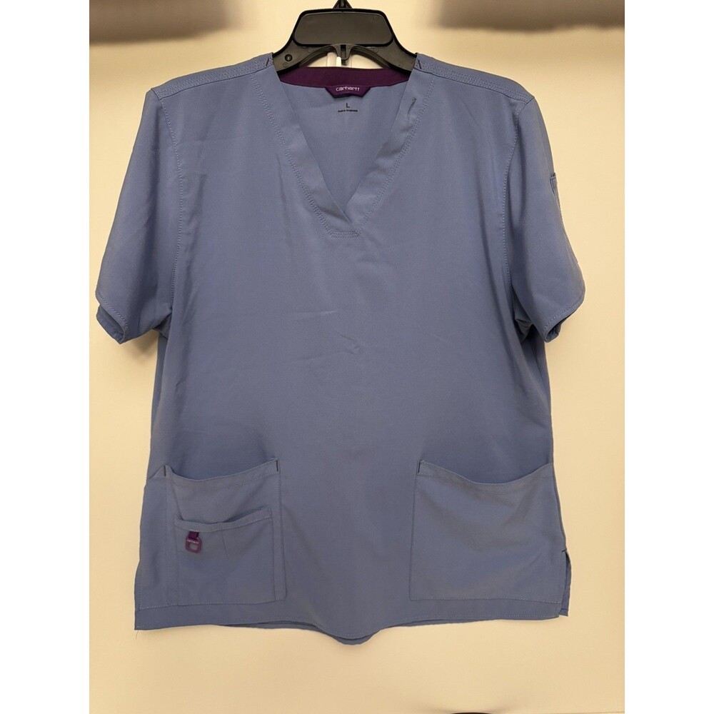 Carhartt Shirt, Women's Size Large Blue, V-neck, Scrub Top, Pockets